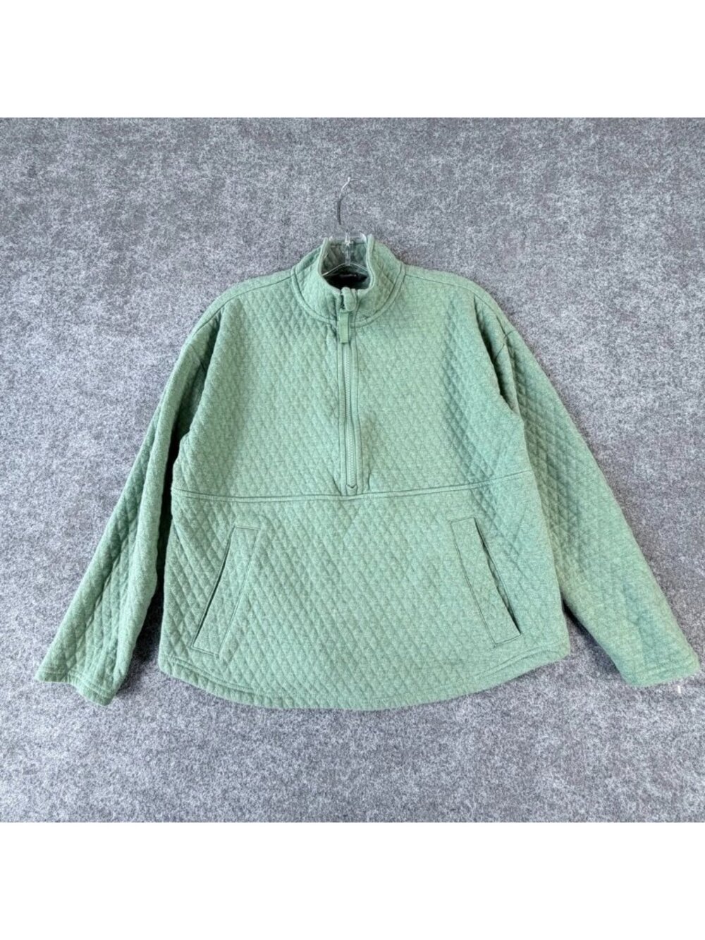 Eddie Bauer Quilted Sweatshirt Womens S Green Mock Neck Pocket Half-Zip Pullover